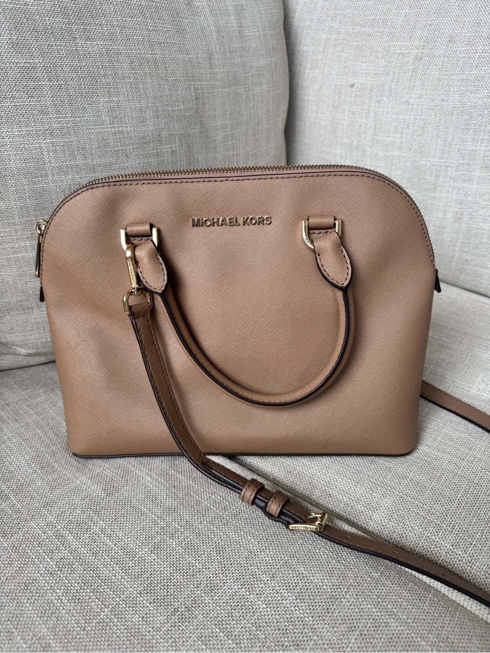 Michael Kors Cindy Tan Leather Dome Satchel Bag
